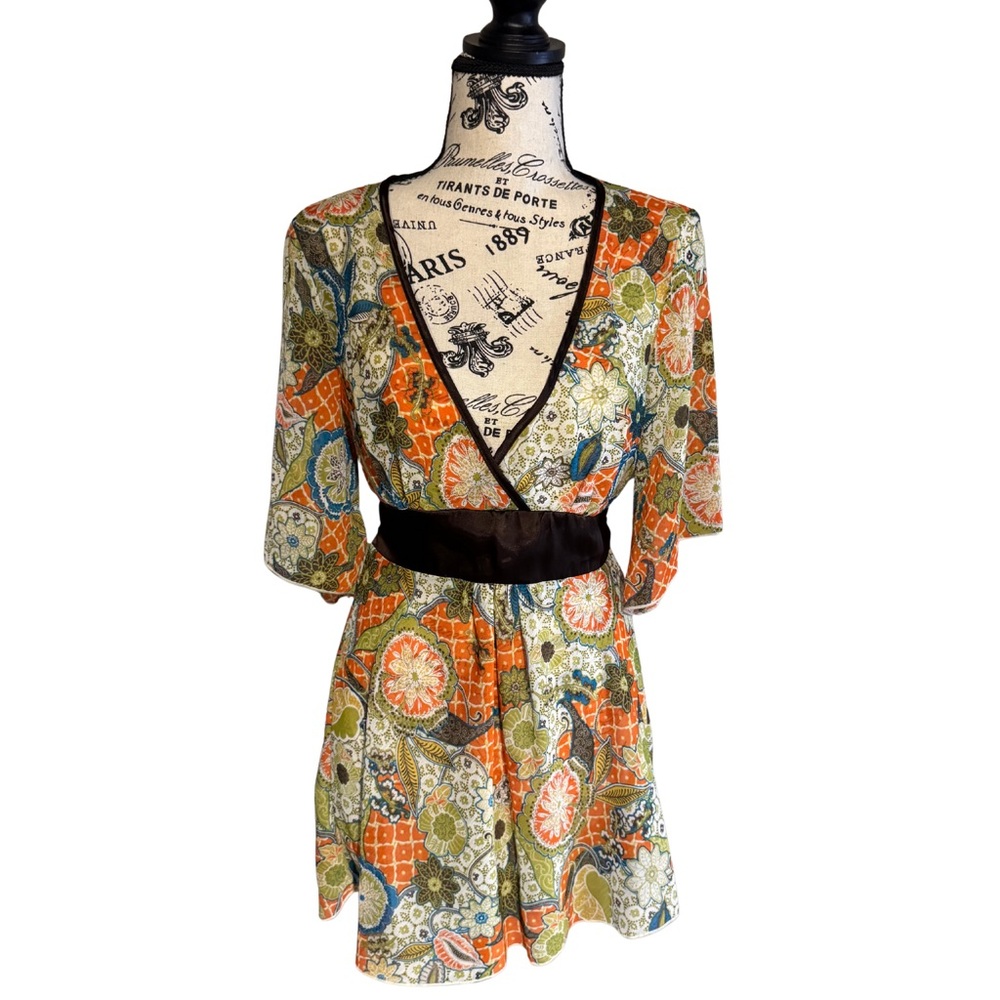 Vintage Y2K XOXO Sheer Boho Peasant Hippie‎ Dainty Tie Waist Blouse Size Medium